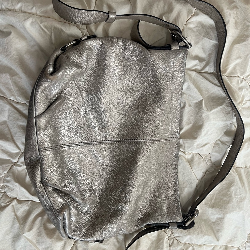 Silver Leather Coach Shoulder Bag
